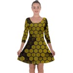 Yellow Hexagons 3d Art Honeycomb Hexagon Pattern Quarter Sleeve Skater Dress