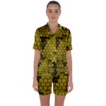 Yellow Hexagons 3d Art Honeycomb Hexagon Pattern Satin Short Sleeve Pajamas Set