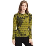 Yellow Hexagons 3d Art Honeycomb Hexagon Pattern Women s Long Sleeve Rash Guard