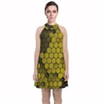 Yellow Hexagons 3d Art Honeycomb Hexagon Pattern Velvet Halter Neckline Dress 