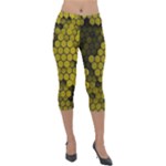 Yellow Hexagons 3d Art Honeycomb Hexagon Pattern Lightweight Velour Capri Leggings 