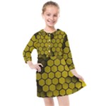 Yellow Hexagons 3d Art Honeycomb Hexagon Pattern Kids  Quarter Sleeve Shirt Dress