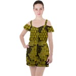 Yellow Hexagons 3d Art Honeycomb Hexagon Pattern Ruffle Cut Out Chiffon Playsuit