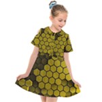 Yellow Hexagons 3d Art Honeycomb Hexagon Pattern Kids  Short Sleeve Shirt Dress