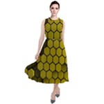 Yellow Hexagons 3d Art Honeycomb Hexagon Pattern Round Neck Boho Dress