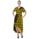 Yellow Hexagons 3d Art Honeycomb Hexagon Pattern Front Wrap High Low Dress