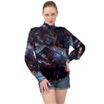 Fractal Cube 3d Art Nightmare Abstract High Neck Long Sleeve Chiffon Top