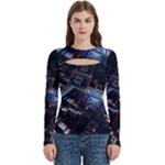 Fractal Cube 3d Art Nightmare Abstract Women s Cut Out Long Sleeve T-Shirt