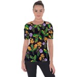 Flowers Pattern Art Floral Texture Shoulder Cut Out Short Sleeve Top