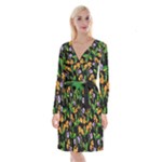 Flowers Pattern Art Floral Texture Long Sleeve Velvet Front Wrap Dress