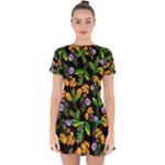 Flowers Pattern Art Floral Texture Drop Hem Mini Chiffon Dress