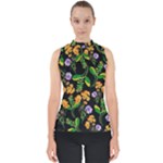Flowers Pattern Art Floral Texture Mock Neck Shell Top