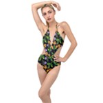 Flowers Pattern Art Floral Texture Plunging Cut Out Swimsuit