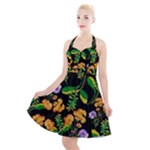 Flowers Pattern Art Floral Texture Halter Party Swing Dress 