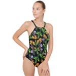 Flowers Pattern Art Floral Texture High Neck One Piece Swimsuit