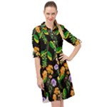 Flowers Pattern Art Floral Texture Long Sleeve Mini Shirt Dress