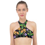 Flowers Pattern Art Floral Texture High Neck Bikini Top