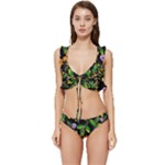 Flowers Pattern Art Floral Texture Low Cut Ruffle Edge Bikini Set