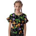 Flowers Pattern Art Floral Texture Kids  Cut Out Flutter Sleeves