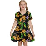 Flowers Pattern Art Floral Texture Kids  Short Sleeve Tiered Mini Dress