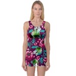 Flowers Pattern Art Texture Floral One Piece Boyleg Swimsuit