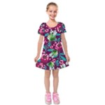 Flowers Pattern Art Texture Floral Kids  Short Sleeve Velvet Dress