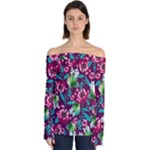 Flowers Pattern Art Texture Floral Off Shoulder Long Sleeve Top