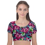 Flowers Pattern Art Texture Floral Velvet Short Sleeve Crop Top 