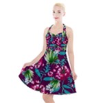 Flowers Pattern Art Texture Floral Halter Party Swing Dress 