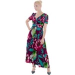 Flowers Pattern Art Texture Floral Button Up Short Sleeve Maxi Dress