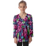 Flowers Pattern Art Texture Floral Kids  V Neck Casual Top