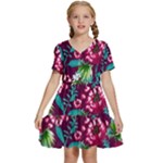 Flowers Pattern Art Texture Floral Kids  Short Sleeve Tiered Mini Dress