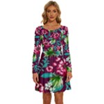 Flowers Pattern Art Texture Floral Long Sleeve Wide Neck Velvet Dress