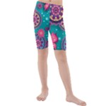 Floral Pattern Abstract Colorful Flow Oriental Spring Summer Kids  Mid Length Swim Shorts