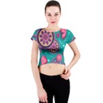 Floral Pattern Abstract Colorful Flow Oriental Spring Summer Crew Neck Crop Top