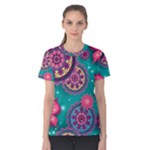 Floral Pattern Abstract Colorful Flow Oriental Spring Summer Women s Cotton T-Shirt