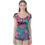 Floral Pattern Abstract Colorful Flow Oriental Spring Summer Boyleg Leotard 