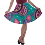 Floral Pattern Abstract Colorful Flow Oriental Spring Summer A-line Skater Skirt