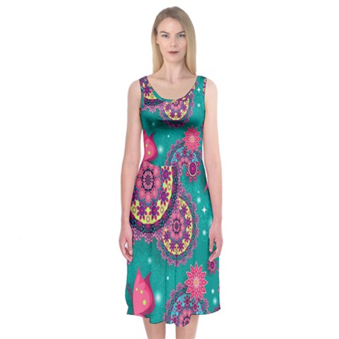 Floral Pattern Abstract Colorful Flow Oriental Spring Summer Midi Sleeveless Dress from ArtsNow.com
