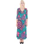 Floral Pattern Abstract Colorful Flow Oriental Spring Summer Quarter Sleeve Wrap Maxi Dress
