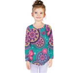 Floral Pattern Abstract Colorful Flow Oriental Spring Summer Kids  Long Sleeve T-Shirt