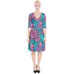 Floral Pattern Abstract Colorful Flow Oriental Spring Summer Wrap Up Cocktail Dress
