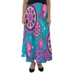 Floral Pattern Abstract Colorful Flow Oriental Spring Summer Flared Maxi Skirt