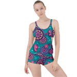 Floral Pattern Abstract Colorful Flow Oriental Spring Summer Boyleg Tankini Set 