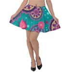 Floral Pattern Abstract Colorful Flow Oriental Spring Summer Velvet Skater Skirt