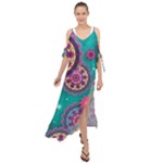 Floral Pattern Abstract Colorful Flow Oriental Spring Summer Maxi Chiffon Cover Up Dress