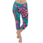Floral Pattern Abstract Colorful Flow Oriental Spring Summer Lightweight Velour Capri Yoga Leggings