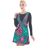 Floral Pattern Abstract Colorful Flow Oriental Spring Summer Plunge Pinafore Velour Dress