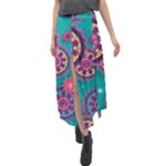 Floral Pattern Abstract Colorful Flow Oriental Spring Summer Velour Split Maxi Skirt