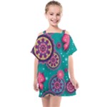 Floral Pattern Abstract Colorful Flow Oriental Spring Summer Kids  One Piece Chiffon Dress